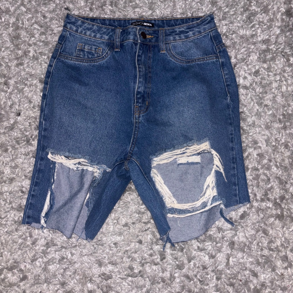 Fashion Nova Dark Blue Distressed Boyfriend Jeans